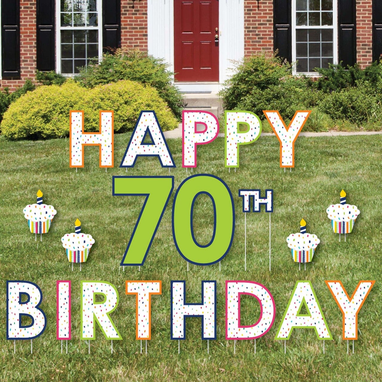 Big Dot of Happiness 70th Birthday - Cheerful Happy Birthday - Yard Sign Outdoor Lawn Decor - Seventieth Birthday Yard Signs - Happy 70th Birthday